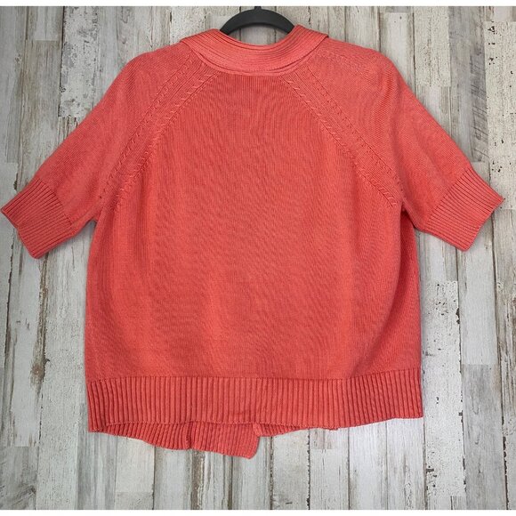 Talbots Coral Open Front Cardigan Sweater Short Sleeve Lightweight Knit - Picture 2 of 5